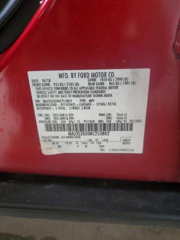 MAJ3S2GE0KC253802 - 2019 FORD ECOSPORT SE 栗色 照片 12