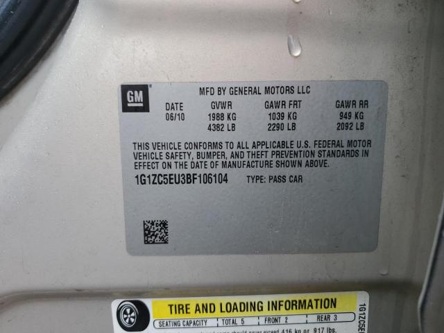 1G1ZC5EU3BF106104 - 2011 CHEVROLET MALIBU 1LT 米色 照片 12