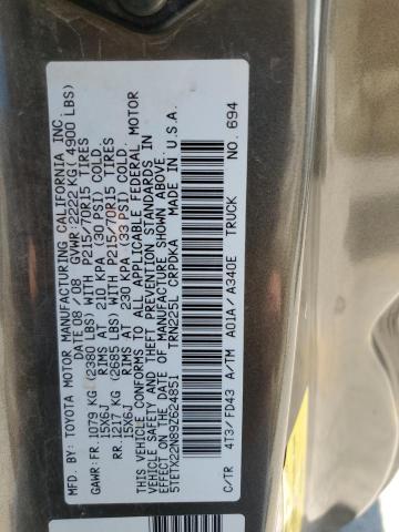 5TETX22N89Z624851 - 2009 TOYOTA TACOMA ACCESS CAB ბეჟი ფოტო 12