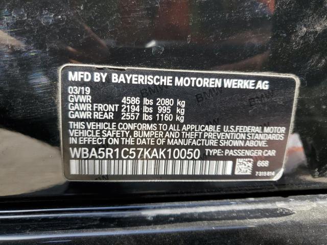 WBA5R1C57KAK10050 - 2019 BMW 330I BLACK photo 12