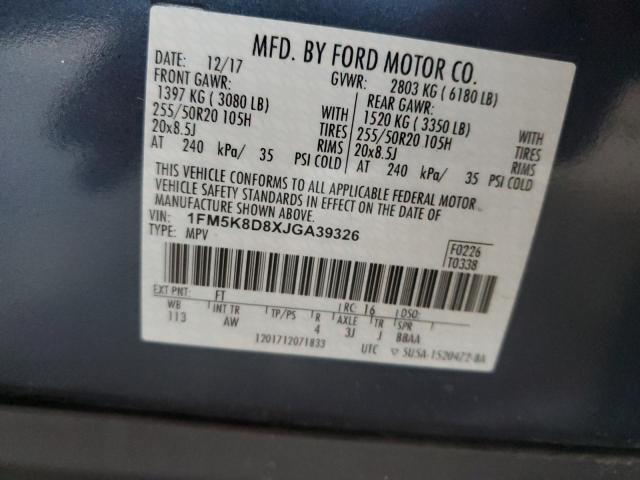 1FM5K8D8XJGA39326 - 2018 FORD EXPLORER XLT BLUE photo 13