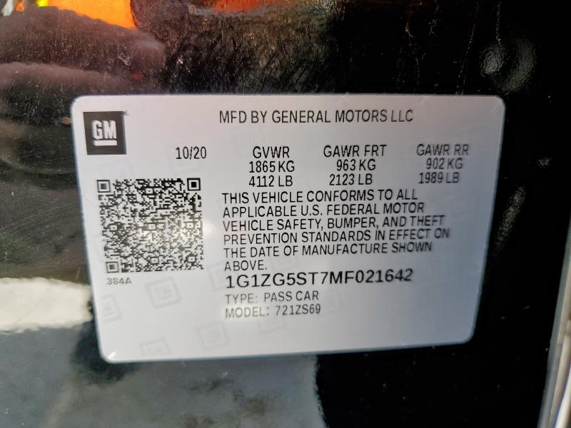 1G1ZG5ST7MF021642 - 2021 CHEVROLET MALIBU RS Qara foto 12