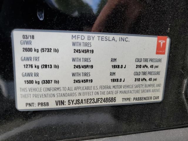 5YJSA1E23JF248686 - 2018 TESLA MODEL S Qara foto 12