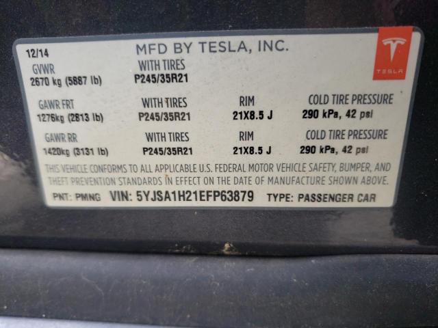5YJSA1H21EFP63879 - 2014 TESLA MODEL S Մոխրագույն լուսանկար 10