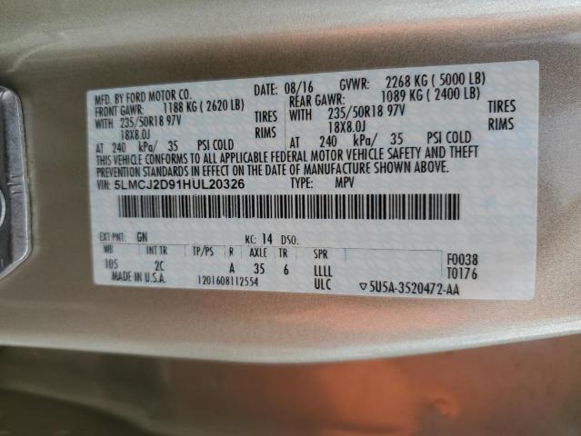 5LMCJ2D91HUL20326 - 2017 LINCOLN MKC SELECT 米色 照片 13