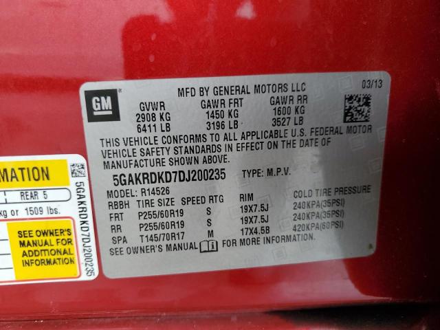 5GAKRDKD7DJ200235 - 2013 BUICK ENCLAVE BURGUNDY photo 13