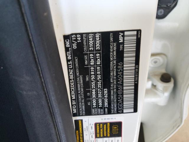 4JGDA5HB6FA604586 - 2015 MERCEDES-BENZ ML 350 4MATIC WHITE photo 13