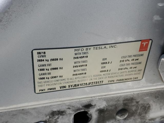 5YJSA1E28JF273177 - 2018 TESLA MODEL S Plata foto 13