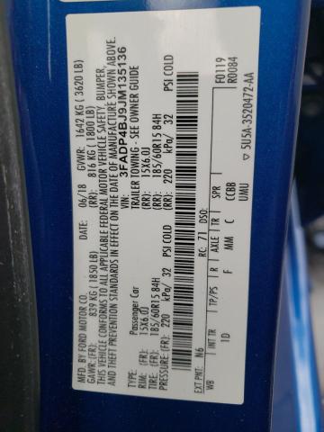 3FADP4BJ9JM135136 - 2018 FORD FIESTA SE BLUE photo 12