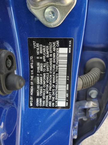 SHHFK7H59JU207873 - 2018 HONDA CIVIC EX BLUE photo 12