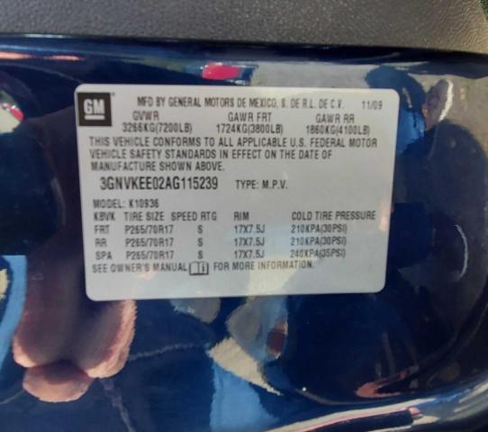 3GNVKEE02AG115239 - 2010 CHEVROLET AVALANCHE LS BLUE photo 10