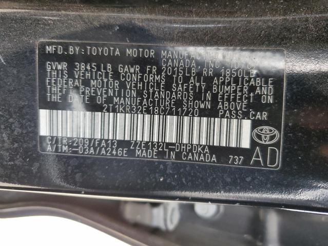 2T1KR32E18C711720 - 2008 TOYOTA COROLLA MA XR BLACK photo 12