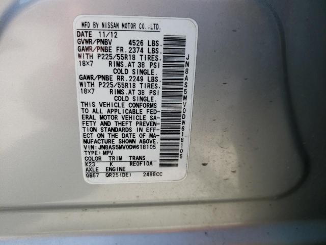 JN8AS5MV0DW618105 - 2013 NISSAN ROGUE S SILVER photo 13