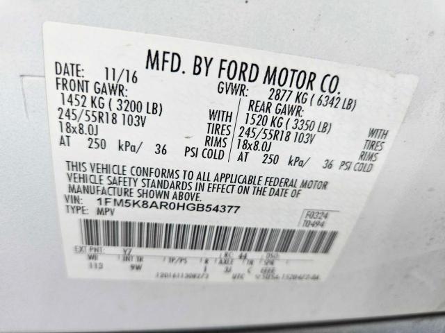 1FM5K8AR0HGB54377 - 2017 FORD EXPLORER POLICE INTERCEPTOR 白色 照片 10