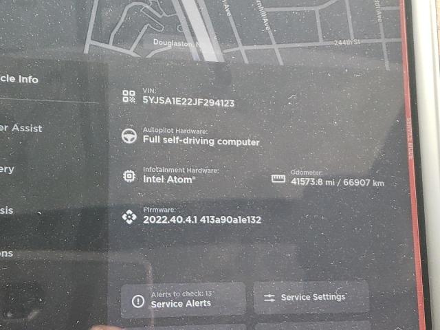 5YJSA1E22JF294123 - 2018 TESLA MODEL S შავი ფოტო 9