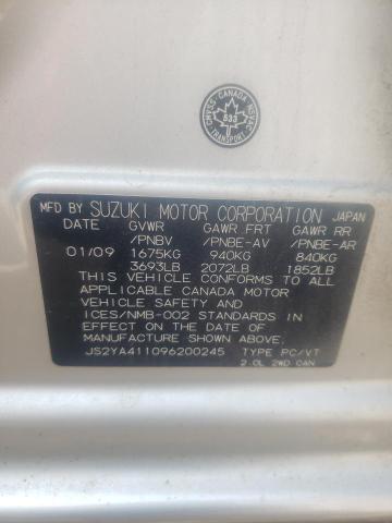 JS2YA411096200245 - 2009 SUZUKI SX4 SILVER photo 12