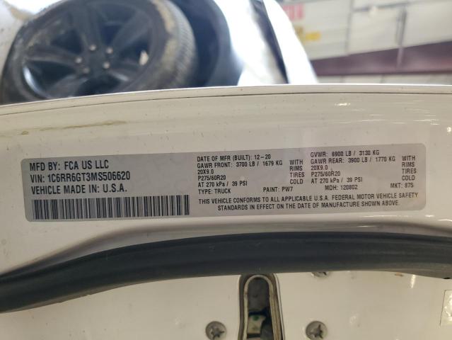 1C6RR6GT3MS506620 - 2021 RAM 1500 CLASS SLT თეთრი ფოტო 12