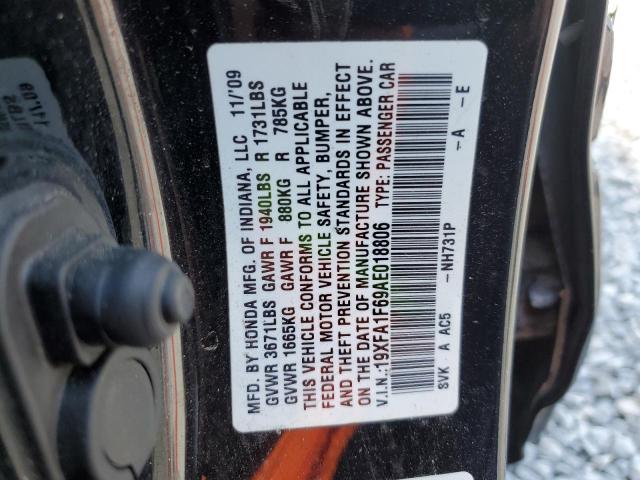 19XFA1F69AE018806 - 2010 HONDA CIVIC LX-S შავი ფოტო 12