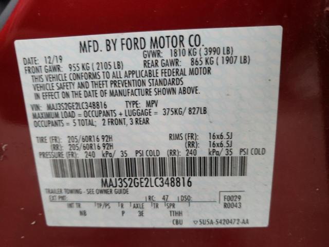 MAJ3S2GE2LC348816 - 2020 FORD ECOSPORT SE Bordo foto 13