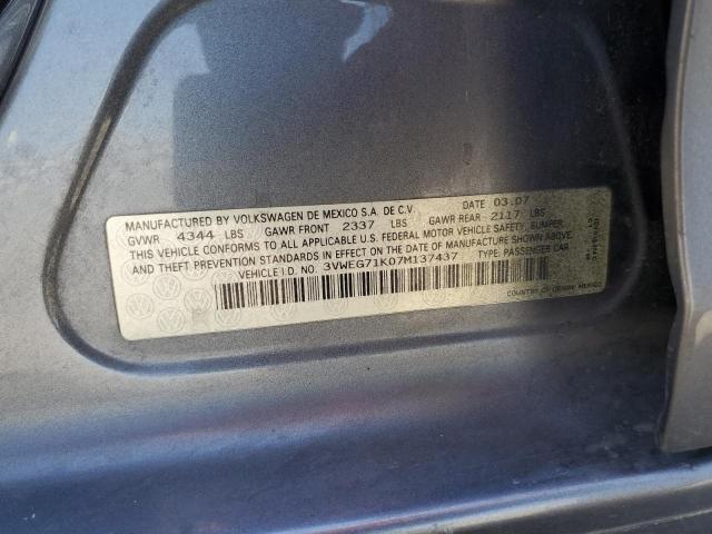 3VWEG71K07M137437 - 2007 VOLKSWAGEN JETTA WOLFSBURG 灰色 照片 13