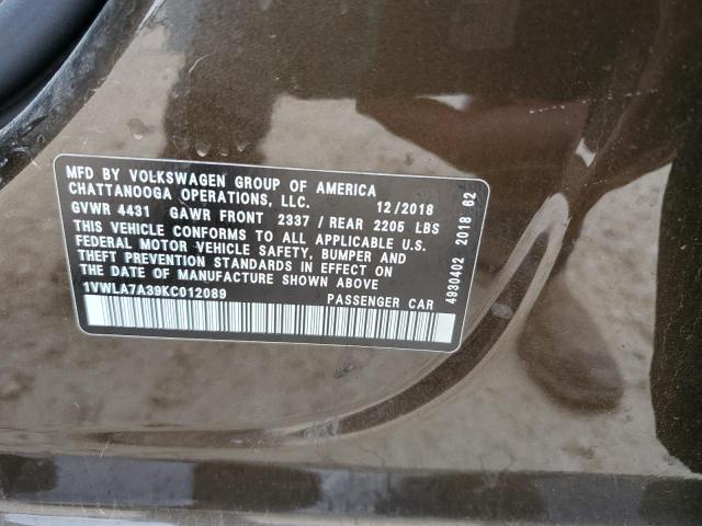 1VWLA7A39KC012089 - 2019 VOLKSWAGEN PASSAT WOLFSBURG 棕色 照片 13