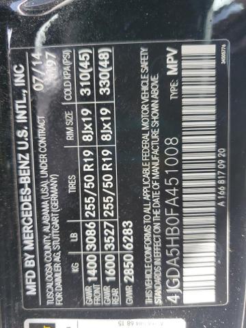 4JGDA5HB0FA451008 - 2015 MERCEDES-BENZ ML 350 4MATIC BLACK photo 13