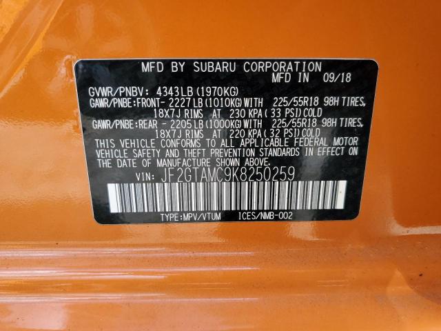 JF2GTAMC9K8250259 - 2019 SUBARU CROSSTREK LIMITED ORANGE photo 13