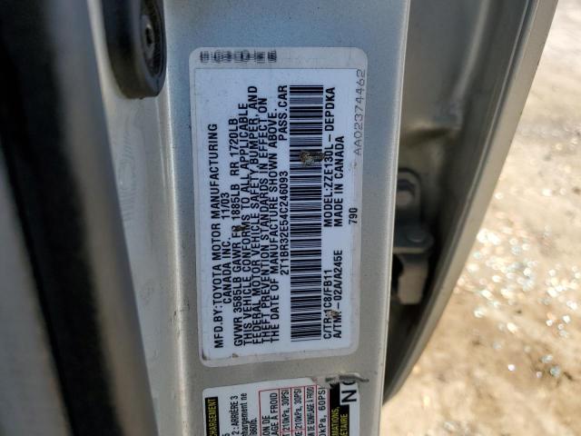 2T1BR32E54C246093 - 2004 TOYOTA COROLLA CE SILVER photo 12