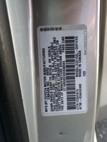 2T1KR32E33C048594 - 2003 TOYOTA COROLLA MA XR SILVER photo 12