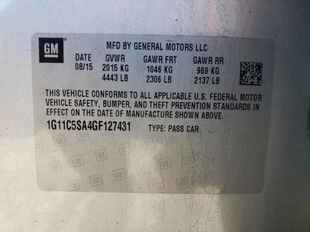 1G11C5SA4GF127431 - 2016 CHEVROLET MALIBU LIM LT 银色 照片 12