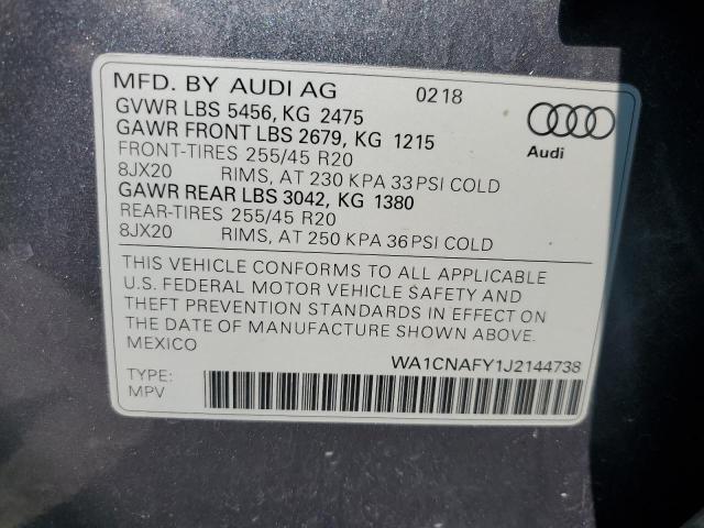WA1CNAFY1J2144738 - 2018 AUDI Q5 PRESTIGE GRAY photo 13