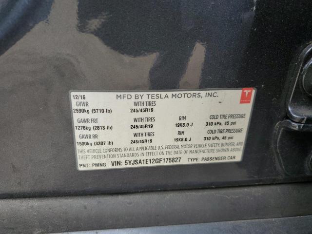 5YJSA1E12GF175827 - 2016 TESLA MODEL S GRAY photo 12