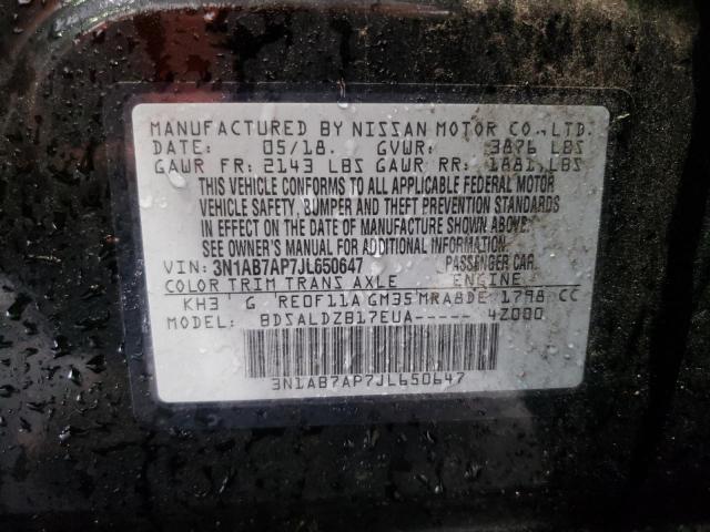 3N1AB7AP7JL650647 - 2018 NISSAN SENTRA S BLACK photo 13