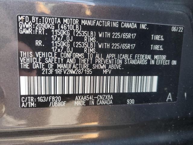 2T3F1RFV2NW287195 - 2022 TOYOTA RAV4 LE GRAY photo 13