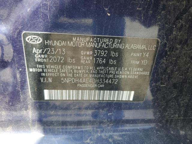 5NPDH4AE4DH334472 - 2013 HYUNDAI ELANTRA GLS BLUE photo 12