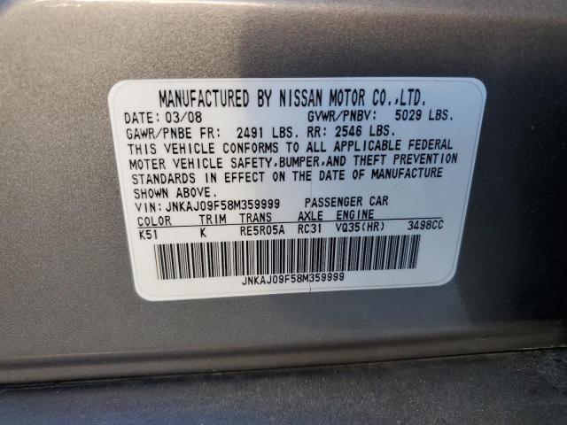 JNKAJ09F58M359999 - 2008 INFINITI EX35 BASE ნაცრისფერი ფოტო 12