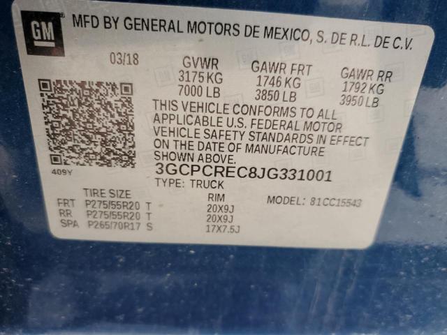 3GCPCREC8JG331001 - 2018 CHEVROLET SILVERADO C1500 LT BLUE photo 12