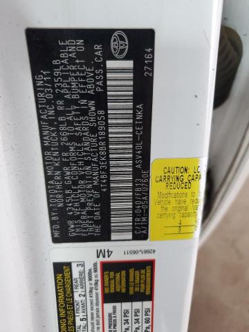 4T4BF3EK8BR189058 - 2011 TOYOTA CAMRY BASE 白色 照片 13