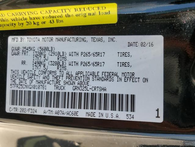 5TFRZ5CNXGX010781 - 2016 TOYOTA TACOMA ACCESS CAB შავი ფოტო 12