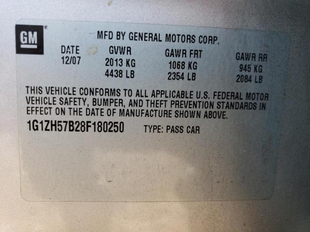 1G1ZH57B28F180250 - 2008 CHEVROLET MALIBU 1LT SILVER photo 12