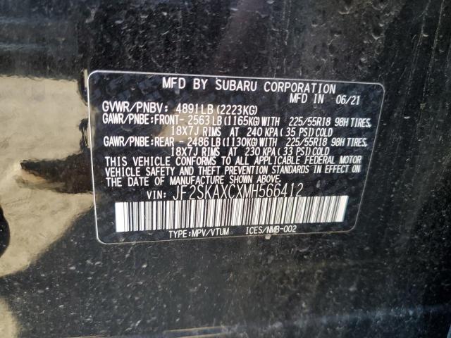 JF2SKAXCXMH566412 - 2021 SUBARU FORESTER TOURING 黑色 照片 10
