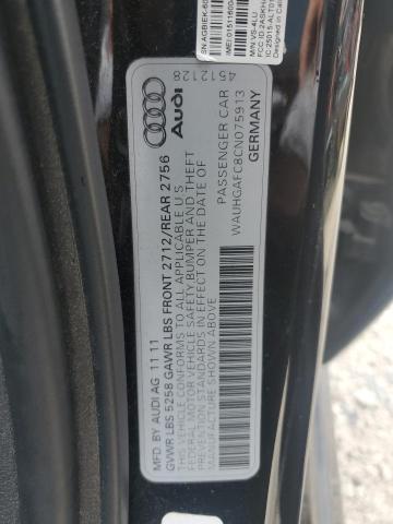 WAUHGAFC8CN075913 - 2012 AUDI A6 PRESTIGE შავი ფოტო 12