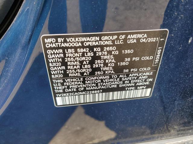 1V2KE2CA0MC228867 - 2021 VOLKSWAGEN ATLAS CROS SE BLUE photo 13