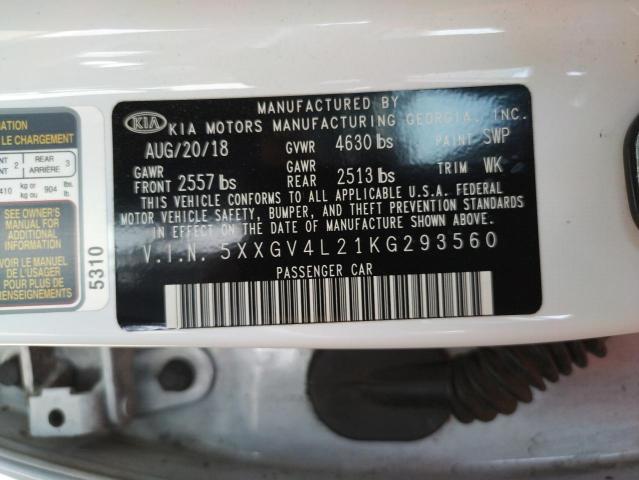 5XXGV4L21KG293560 - 2019 KIA OPTIMA SXL WHITE photo 12