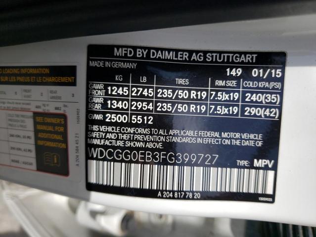 WDCGG0EB3FG399727 - 2015 MERCEDES-BENZ GLK 250 BLUETEC WHITE photo 13