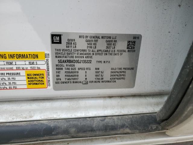 5GAKRBKD0GJ135222 - 2016 BUICK ENCLAVE WHITE photo 13