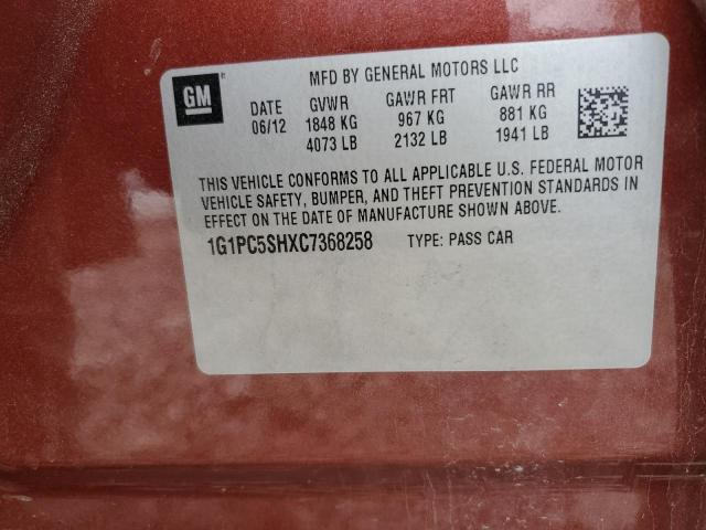 1G1PC5SHXC7368258 - 2012 CHEVROLET CRUZE LS ORANGE photo 12