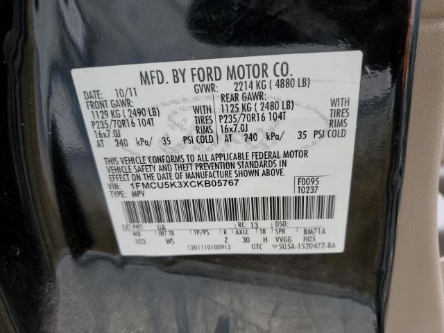 1FMCU5K3XCKB05767 - 2012 FORD ESCAPE HYBRID BLACK photo 12