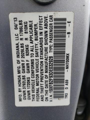 19XFB2F93DE032928 - 2013 HONDA CIVIC EXL 银色 照片 12