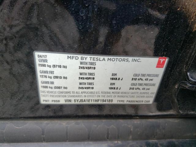 5YJSA1E11HF194189 - 2017 TESLA MODEL S Qara foto 12